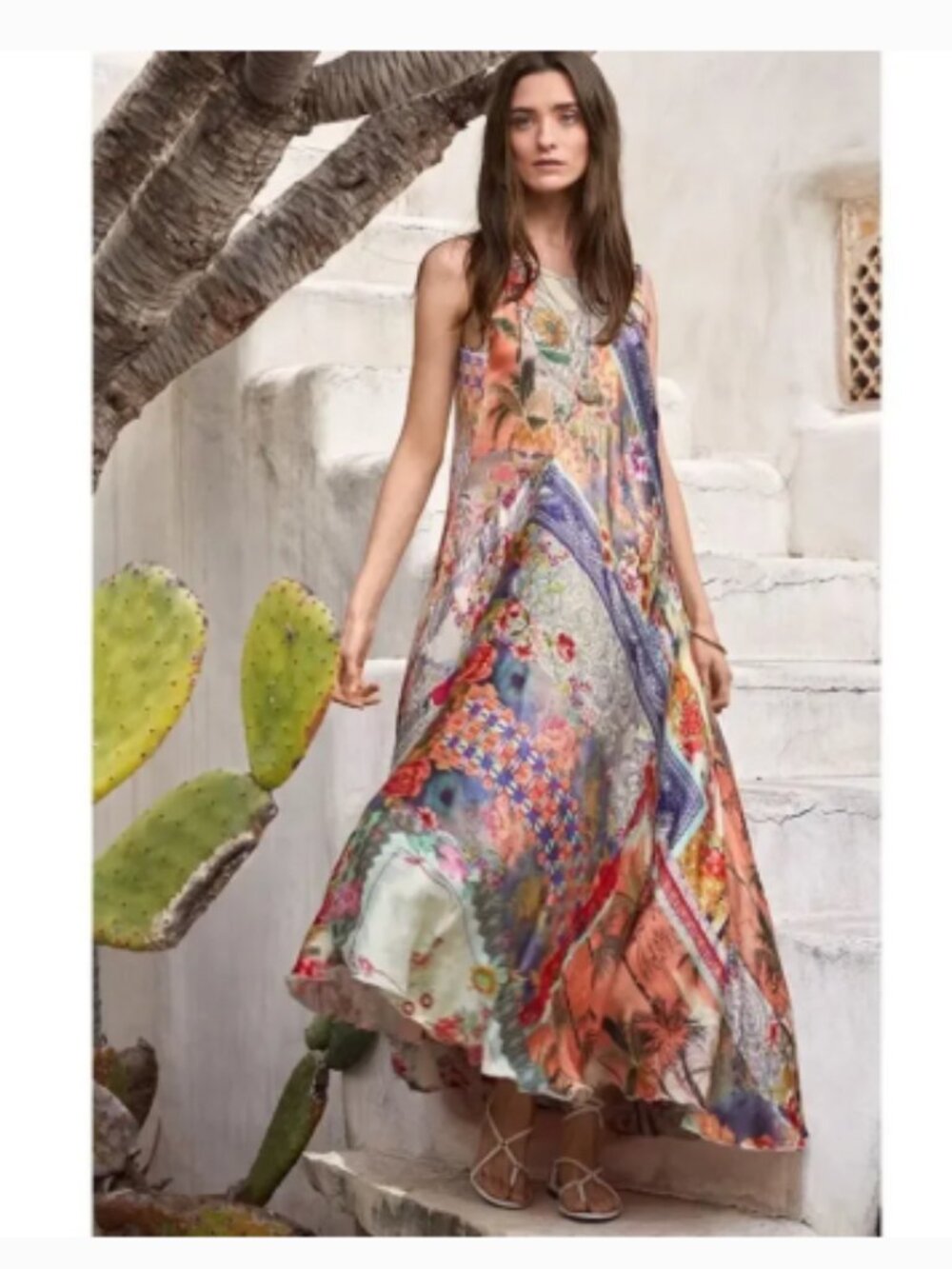 Johnny Was Regina Floral Patchwork Asymmetrical Dress Sz L
